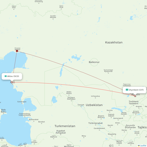 SCAT Airlines flights between Shymkent and Aktau