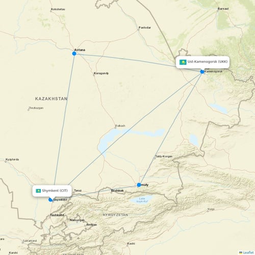 SCAT Airlines flights between Shymkent and Ust-Kamenogorsk