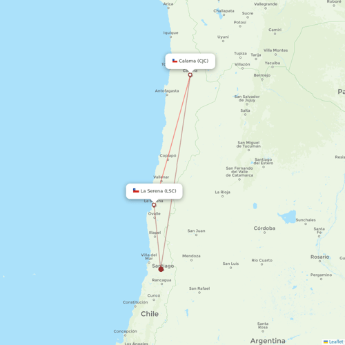 JetSMART flights between Calama and La Serena