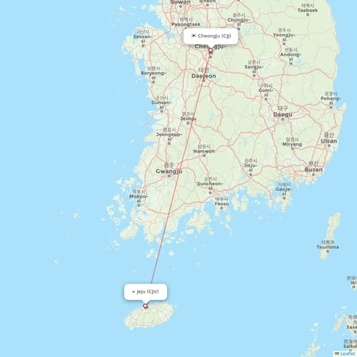 Korean Air flights between Cheongju and Jeju