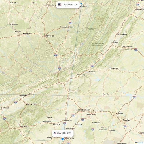 Contour Aviation flights between Clarksburg and Charlotte