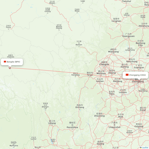 Tibet Airlines flights between Chongqing and Bangda