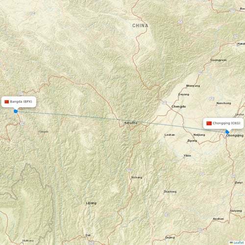 Tibet Airlines flights between Chongqing and Bangda