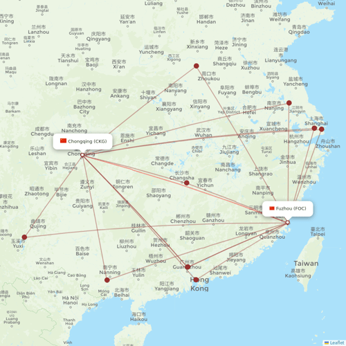Fuzhou Airlines flights between Chongqing and Fuzhou