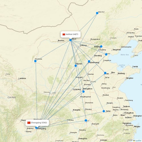 Chongqing Airlines flights between Chongqing and Hohhot