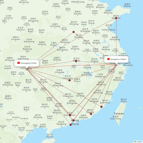 Chongqing Airlines flights between Chongqing and Hangzhou