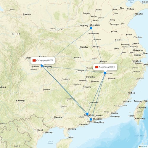 Jiangxi Airlines flights between Chongqing and Nanchang