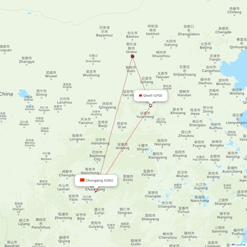 Gestair flights between Chongqing and Qiaoli