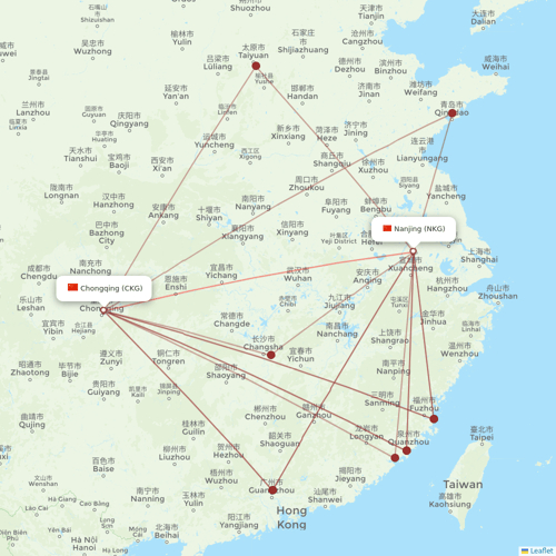 West Air (China) flights between Chongqing and Nanjing