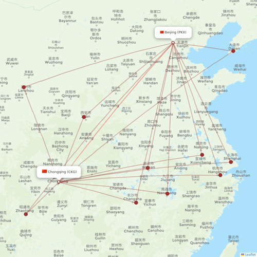 Chongqing Airlines flights between Chongqing and Beijing
