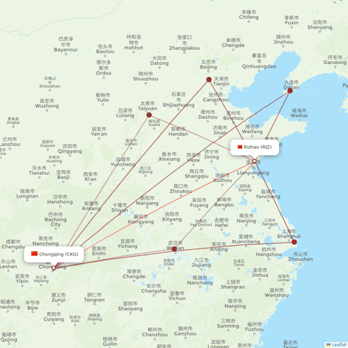West Air (China) flights between Chongqing and Rizhao