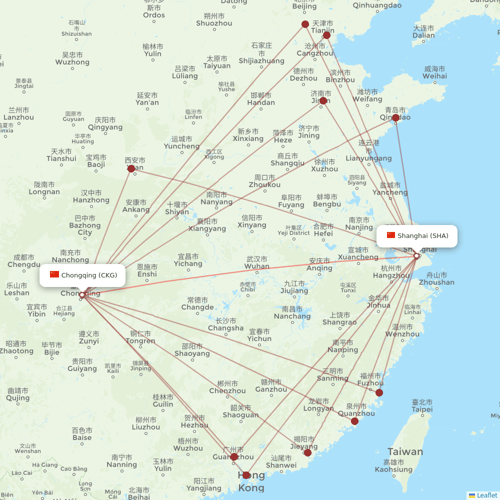 Spring Airlines flights between Chongqing and Shanghai