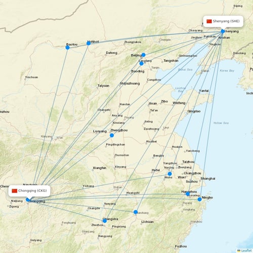 Chongqing Airlines flights between Chongqing and Shenyang