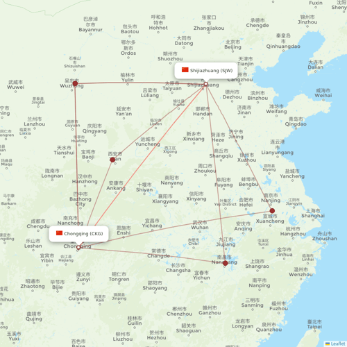 Hebei Airlines flights between Chongqing and Shijiazhuang