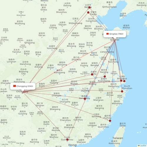 West Air (China) flights between Chongqing and Qingdao