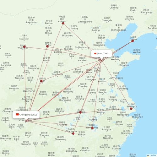 Shandong Airlines flights between Chongqing and Jinan