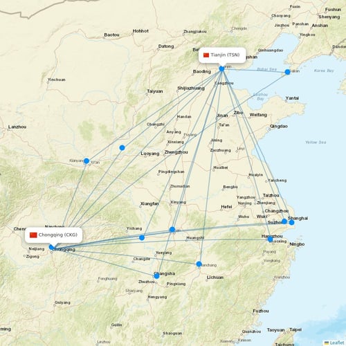 Chongqing Airlines flights between Chongqing and Tianjin