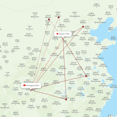 West Air (China) flights between Chongqing and Taiyuan