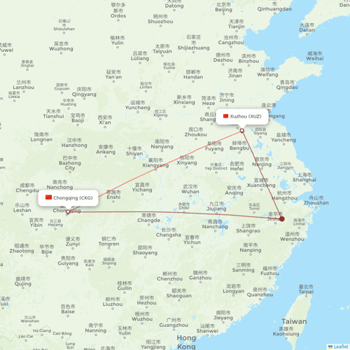 West Air (China) flights between Chongqing and Xuzhou