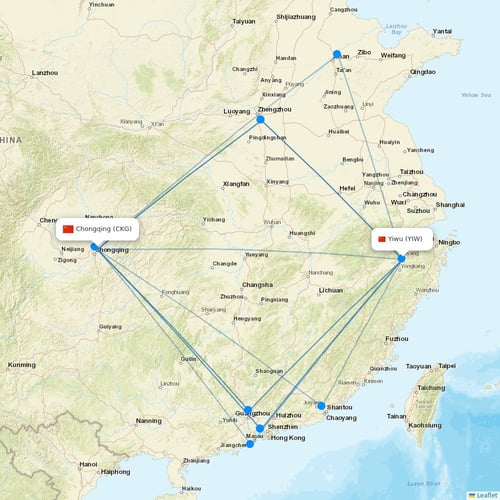 Chongqing Airlines flights between Chongqing and Yiwu