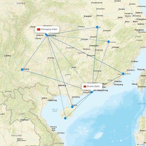 Chongqing Airlines flights between Chongqing and Zhuhai