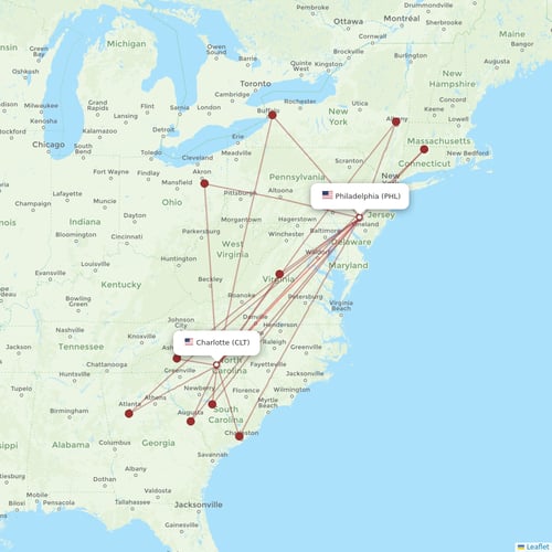 American Airlines flights between Charlotte and Philadelphia