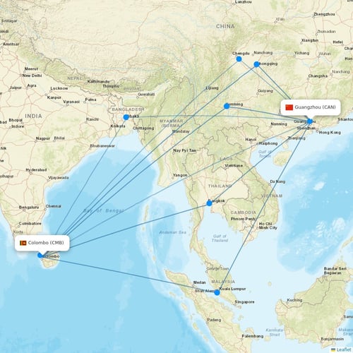 SriLankan Airlines flights between Colombo and Guangzhou