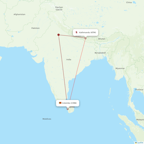 SriLankan Airlines flights between Colombo and Kathmandu