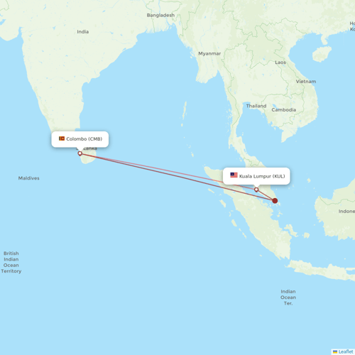 SriLankan Airlines flights between Colombo and Kuala Lumpur