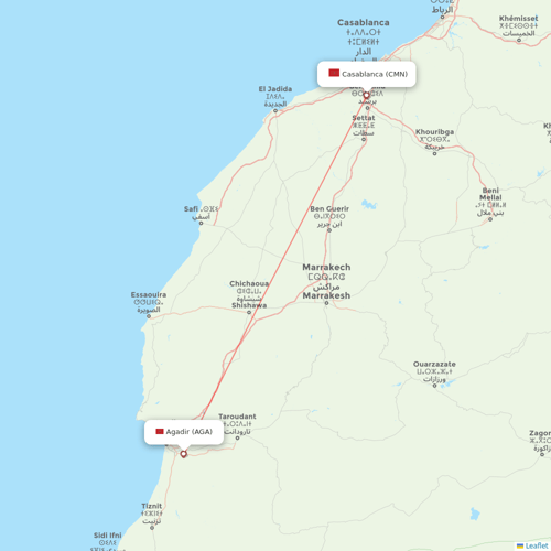Royal Air Maroc flights between Casablanca and Agadir