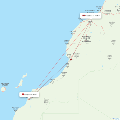 Royal Air Maroc flights between Casablanca and Laayoune