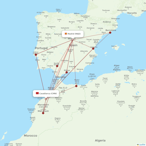 Royal Air Maroc flights between Casablanca and Madrid