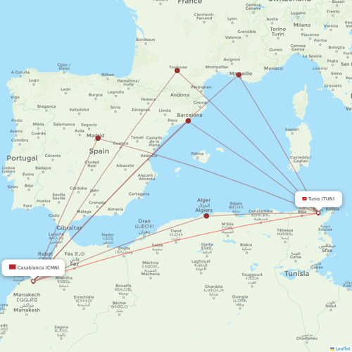 Royal Air Maroc flights between Casablanca and Tunis