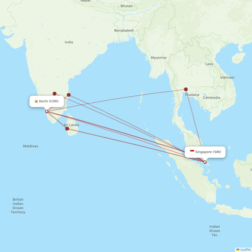 Singapore Airlines flights between Kochi and Singapore