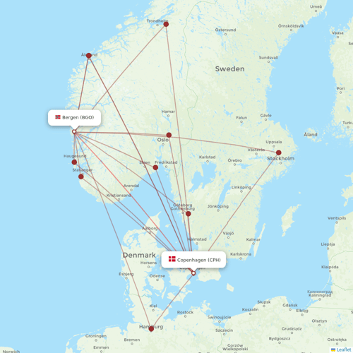 Scandinavian Airlines flights between Copenhagen and Bergen