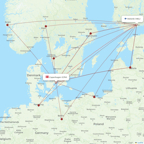 Finnair flights between Copenhagen and Helsinki
