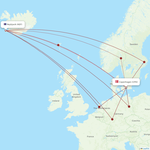 Icelandair flights between Copenhagen and Reykjavik