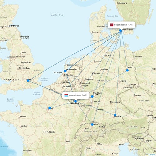 Luxair flights between Copenhagen and Luxembourg