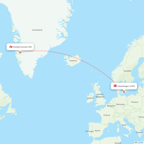 AirGlow Aviation Services flights between Copenhagen and Kangerlussuaq