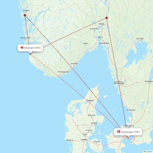 Scandinavian Airlines flights between Copenhagen and Stavanger