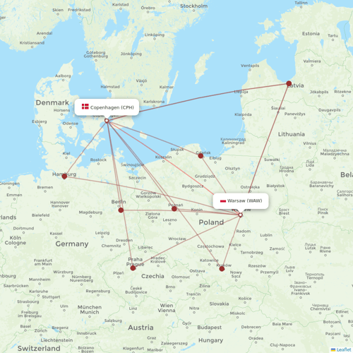 Wizz Air flights between Copenhagen and Warsaw