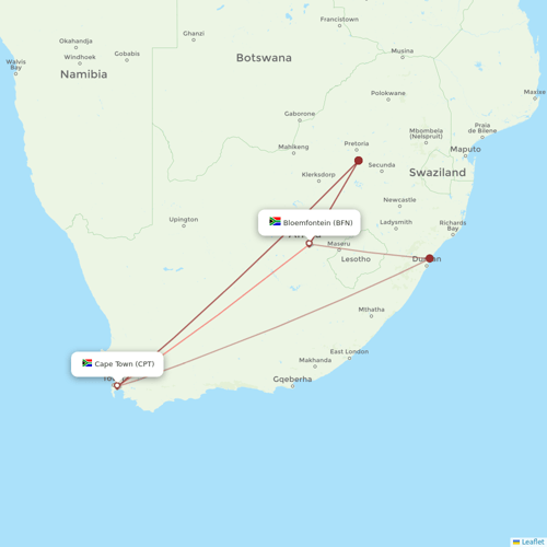 Safair flights between Cape Town and Bloemfontein
