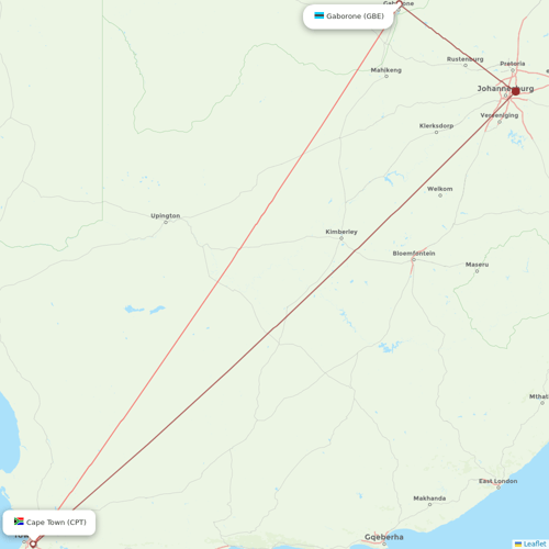 Air Botswana flights between Cape Town and Gaborone