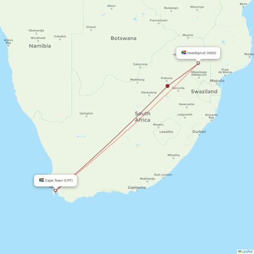 CemAir flights between Cape Town and Hoedspruit
