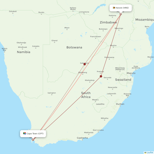 RwandAir flights between Cape Town and Harare