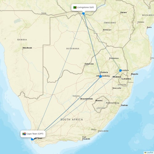 Proflight Zambia flights between Cape Town and Livingstone