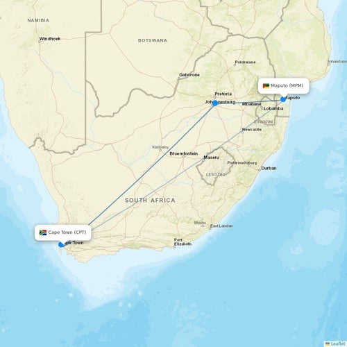 LAM flights between Cape Town and Maputo
