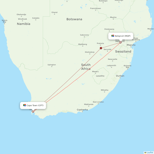 Airlink (South Africa) flights between Cape Town and Nelspruit