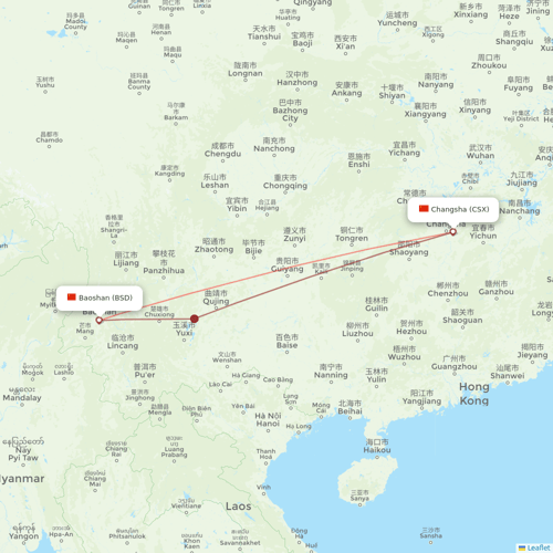 HongTu Airlines flights between Changsha and Baoshan