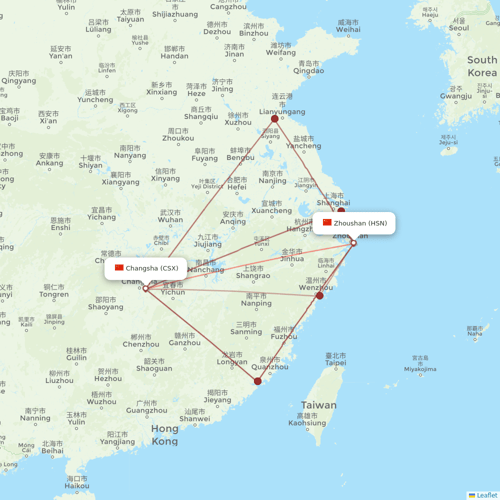 Guangxi Beibu Gulf Airlines flights between Changsha and Zhoushan